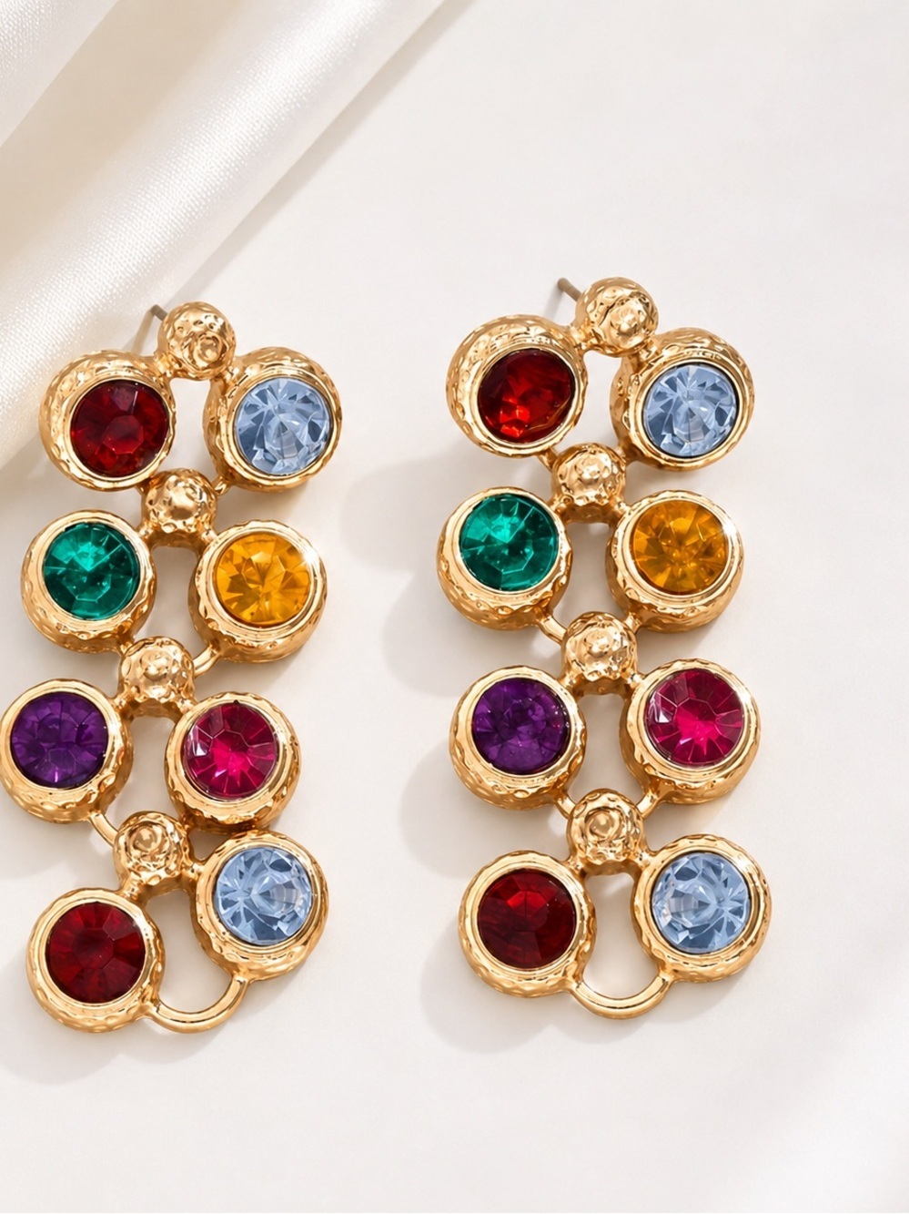 ✨ Colorful Gold-Tone Crystal Statement Drop Earrings | Multicolor Rhinestone - Picture 2 of 5